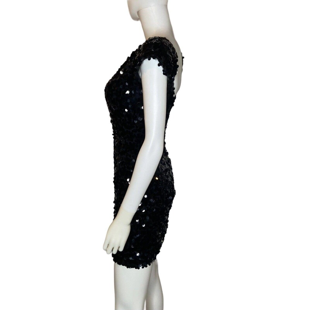 Flirt by Maggie Sottero Black Short Sleeve Sequin Stretch Mini Dress sz 8 - Picture 3 of 7